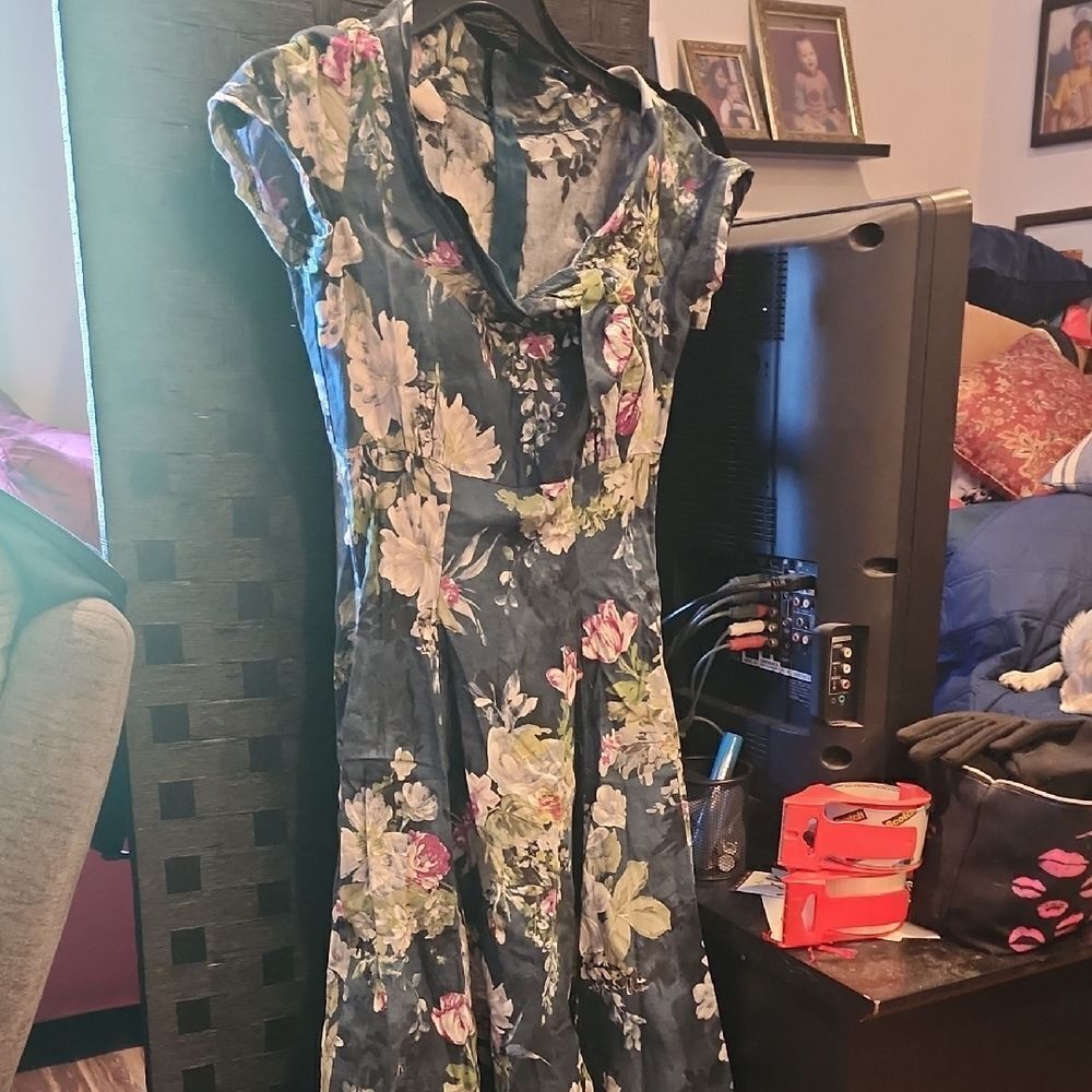 Heaet Of HAute Teal Floral Cap Sleeve Dress Size S